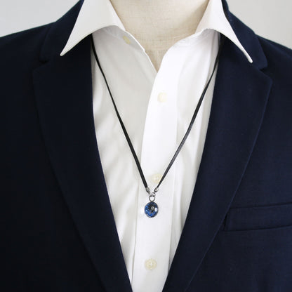 眼鏡ホルダー 革紐 青 マーブル ネックレス TAMARUSAN