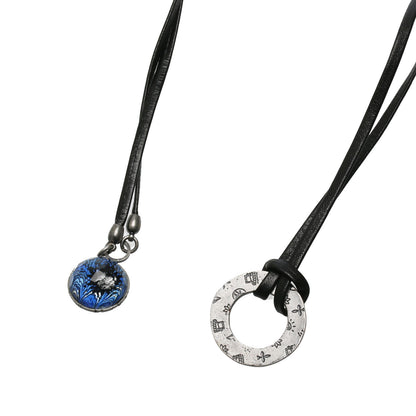 眼鏡ホルダー 革紐 青 マーブル ネックレス TAMARUSAN