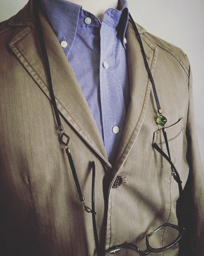 眼鏡チェーン マーブル 緑 革紐 男女兼用 眼鏡ストラップ・チェーン