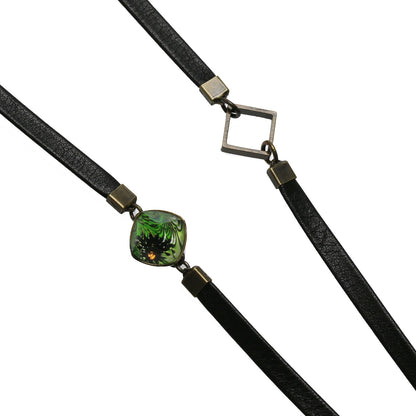 眼鏡チェーン マーブル 緑 革紐 男女兼用 眼鏡ストラップ・チェーン