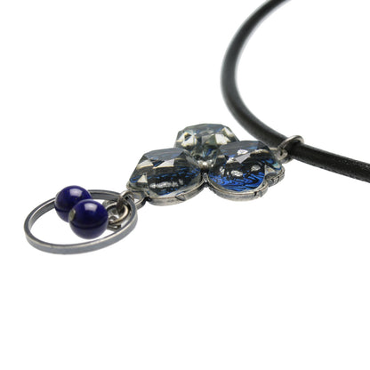 眼鏡ホルダー スミレ 革紐 青 マーブル 眼鏡ホルダー