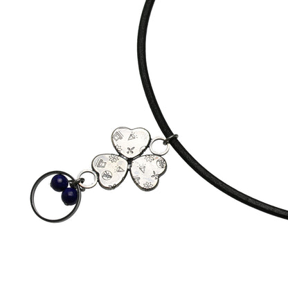 眼鏡ホルダー スミレ 革紐 青 マーブル 眼鏡ホルダー