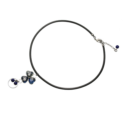 眼鏡ホルダー スミレ 革紐 青 マーブル 眼鏡ホルダー