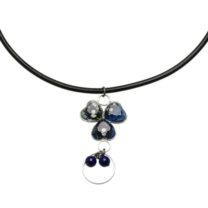 眼鏡ホルダー スミレ 革紐 青 マーブル 眼鏡ホルダー