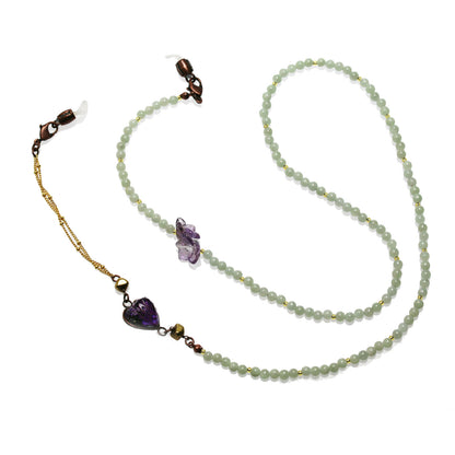 ネックレスにもなる眼鏡チェーン 本翡翠 ハート 紫 TAMARUSAN