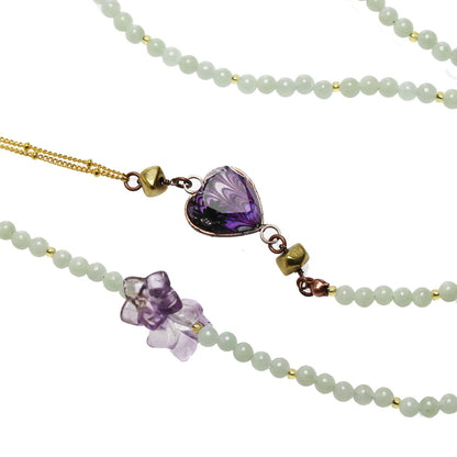 ネックレスにもなる眼鏡チェーン 本翡翠 ハート 紫 TAMARUSAN