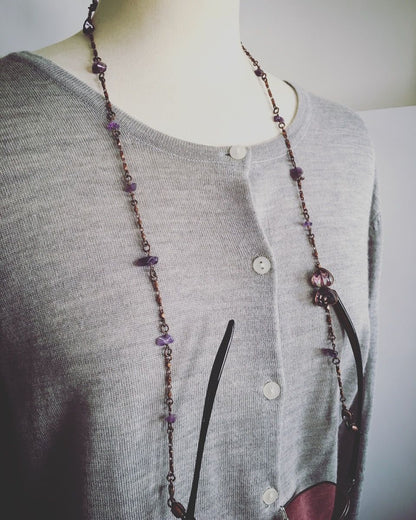 眼鏡チェーンネックレス 古希 アメジスト ハート TAMARUSAN