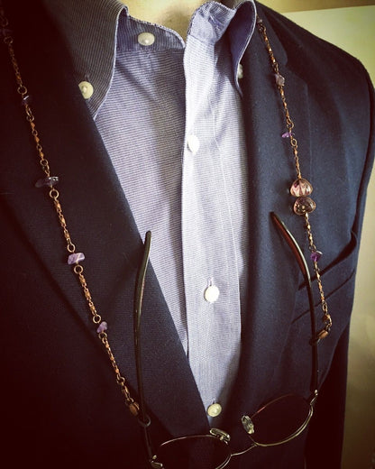 眼鏡チェーンネックレス 古希 アメジスト ハート TAMARUSAN