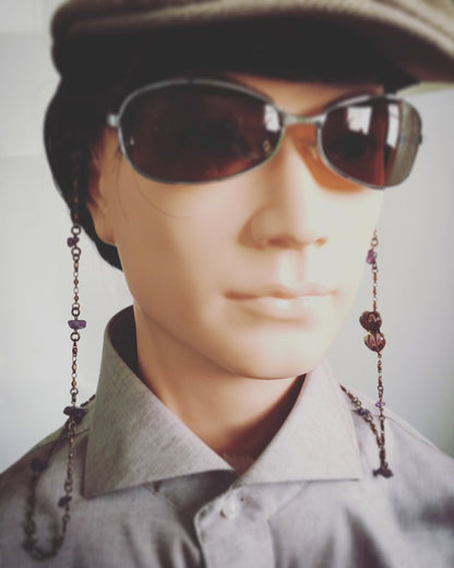 眼鏡チェーンネックレス 古希 アメジスト ハート TAMARUSAN