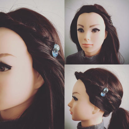 パッチン留め 青 マーブル 丸 パッチン留め