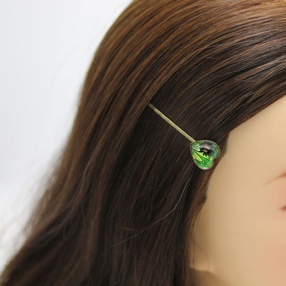 ヘアピン ハート 緑 マーブル 高級ヘアピン
