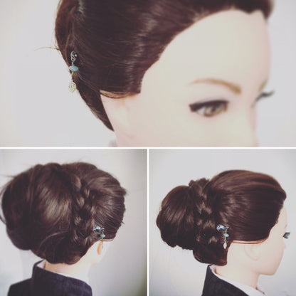 ヘアピン 青 マーブル 葉っぱ 和装ヘアスタイル 高級ヘアピン