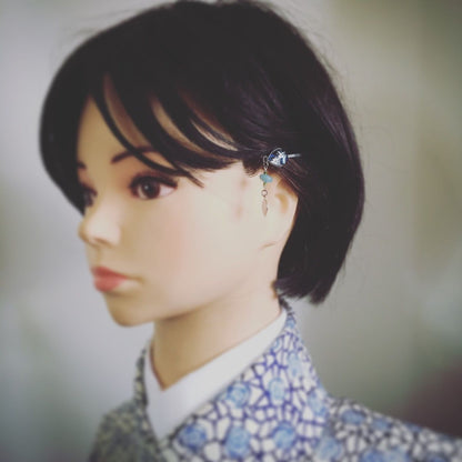 ヘアピン 青 マーブル 葉っぱ 和装ヘアスタイル 高級ヘアピン