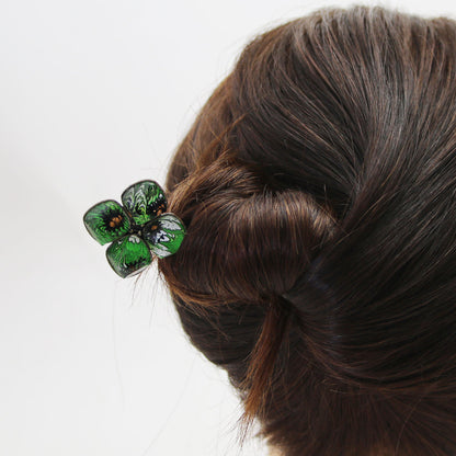 短め かんざし マーブル 緑 紫陽花 一本挿しかんざし