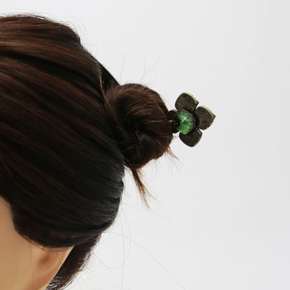 短め かんざし マーブル 緑 紫陽花 一本挿しかんざし