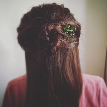 短め かんざし マーブル 緑 紫陽花 一本挿しかんざし