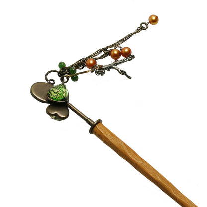 着せ替えかんざし 淡水パール 黄緑 蝶 着せ替えかんざし