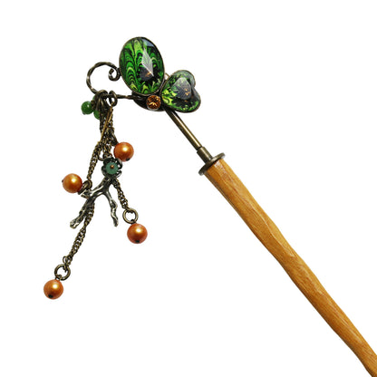 着せ替えかんざし 淡水パール 黄緑 蝶 着せ替えかんざし