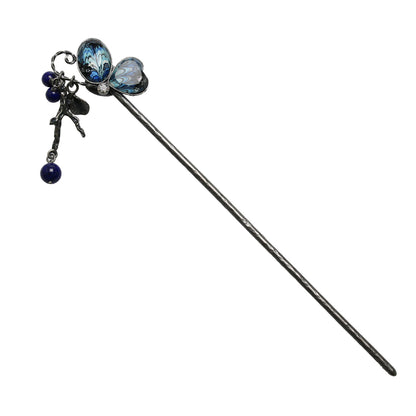 かんざし ラピスラズリ 蝶 青 マーブル 一本挿しかんざし