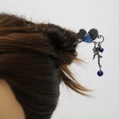 かんざし ラピスラズリ 蝶 青 マーブル 一本挿しかんざし