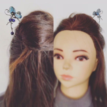 かんざし ラピスラズリ 蝶 青 マーブル 一本挿しかんざし