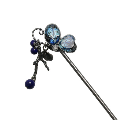 かんざし ラピスラズリ 蝶 青 マーブル 一本挿しかんざし