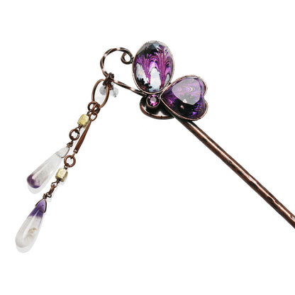かんざし 蝶 紫 マーブル アメジスト TAMARUSAN