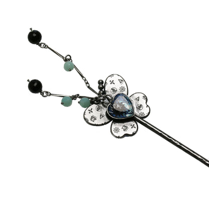 かんざし 蝶 青 マーブル アマゾナイト TAMARUSAN