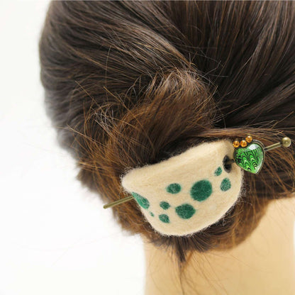 かんざしバレッタ マジェステ ハート フェルト 緑 かんざしバレッタ