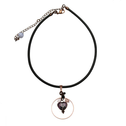 革紐チョーカー ハート 紫 オニキス チョーカー