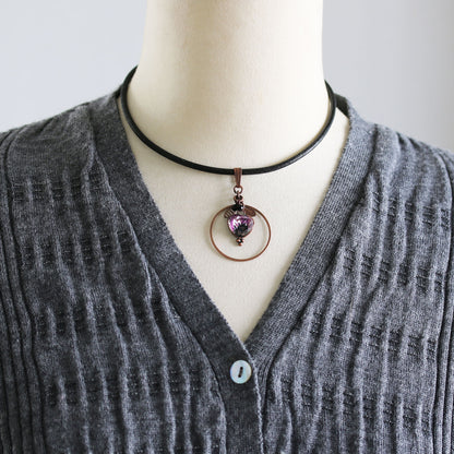 革紐チョーカー ハート 紫 オニキス チョーカー