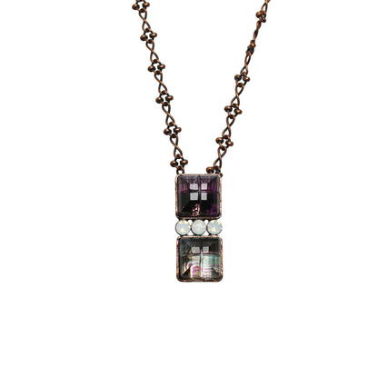 ネックレス 四角 紫 アンティーク風 ネックレス