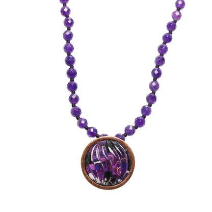 ロングネックレス アメジスト マーブル 紫 TAMARUSAN