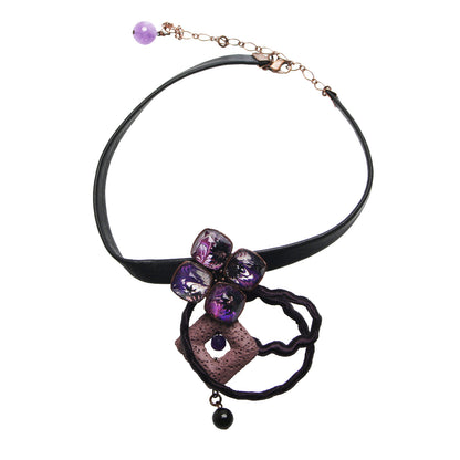 革紐チョーカー 紫陽花 アメジスト マーブル 紫 TAMARUSAN