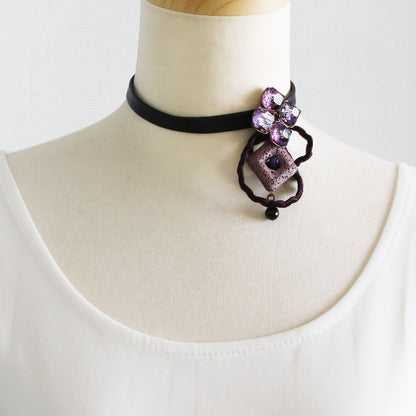 革紐チョーカー 紫陽花 アメジスト マーブル 紫 TAMARUSAN