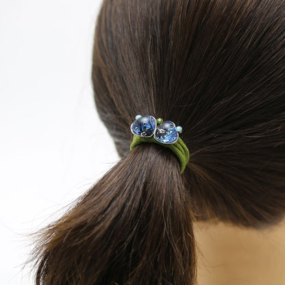 マーブル ヘアゴム 青 ラインストーン 小ぶり TAMARUSAN