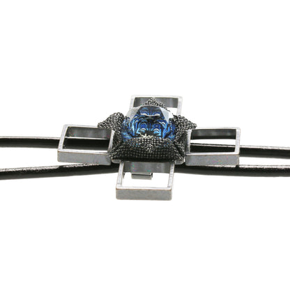 革紐ループタイ 十字 青 マーブル ループタイ