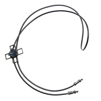 革紐ループタイ 十字 青 マーブル ループタイ