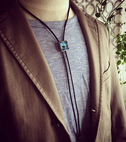 革紐ループタイ 青 マーブル メンズアクセサリー ループタイ