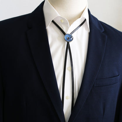 革紐ループタイ 平紐 青 マーブル メンズ ループタイ