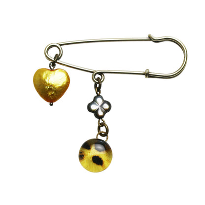 安全ピンブローチ 淡水パール チーター 黄色 TAMARUSAN