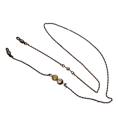 眼鏡チェーン バラ ピンク 天然石 三毛猫柄 TAMARUSAN