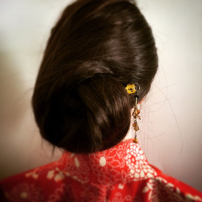 二股かんざし チーター 黄色 鳥 シトリン TAMARUSAN