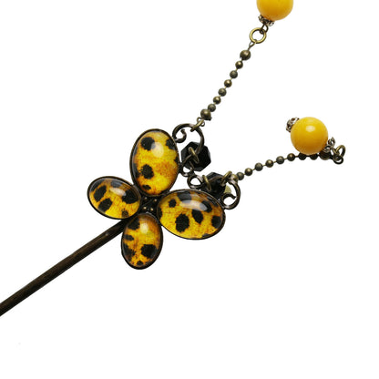 かんざし チーター 蝶 オニキス ジェイド（染め） ヘアピン・かんざし