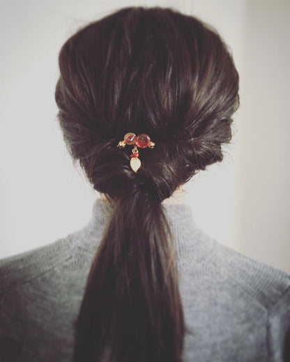 小さい ヘアコーム 赤 珊瑚 金 TAMARUSAN