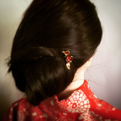 小さい ヘアコーム 赤 珊瑚 金 TAMARUSAN