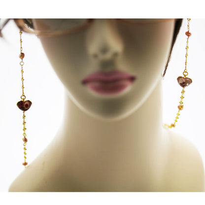 ネックレスにもなる眼鏡チェーン ハート ピンク 24k TAMARUSAN