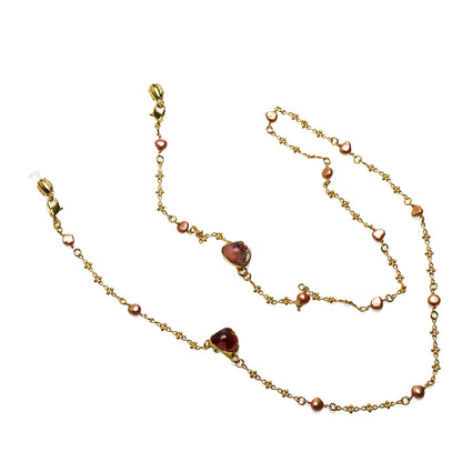 ネックレスにもなる眼鏡チェーン ハート ピンク 24k TAMARUSAN