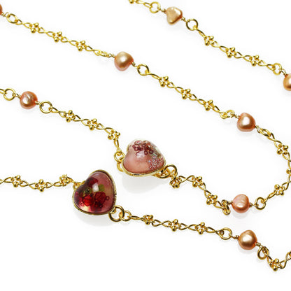 ネックレスにもなる眼鏡チェーン ハート ピンク 24k TAMARUSAN