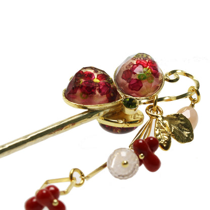 かんざし 蝶 片羽根 ピンク 珊瑚 24金 TAMARUSAN